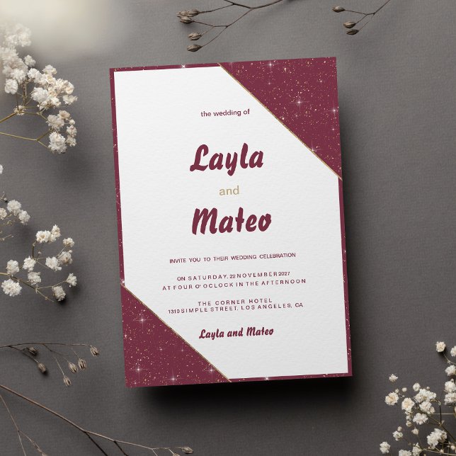 Convite Casamento brilhante do coração de ouro (Burgundy gold heart sparkle glitter Wedding )