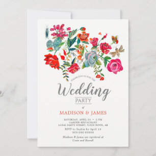 Convite Casamento brilhante rosa vermelho floral