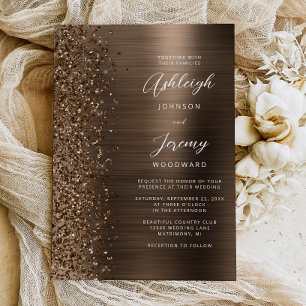 Convite Casamento Brilho Bronze Metal Escovado Glitter