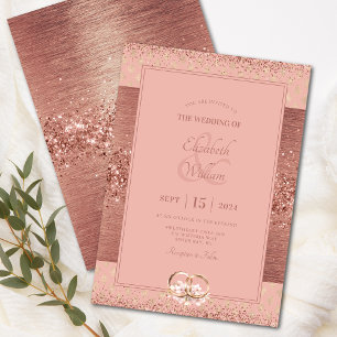 Convite Casamento Brilho de Metal Dourado Rosa