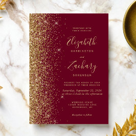 Convite Casamento Brilho Dourado Vermelho Borgonha