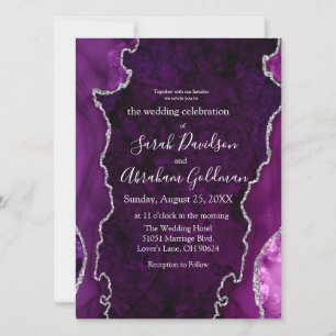 Convite Casamento Brilho Prata Ágata Roxa Personalizado