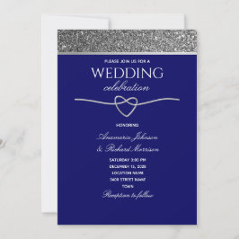 Convite Casamento Brilho Prata Azul