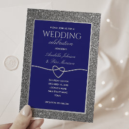 Convite Casamento Brilho Prata Azul Real