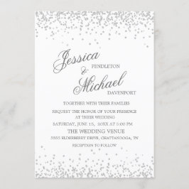 Convite Casamento Brilho Prata Branco Elegante