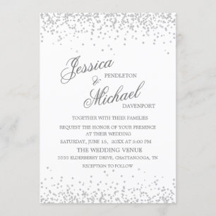 Convite Casamento Brilho Prata Branco Elegante