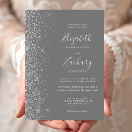 Convite Casamento Brilho Prata Cinza Moderno