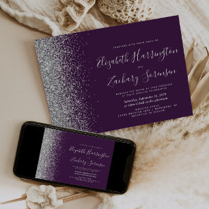 Convite Casamento Brilho Prata Roxo Moderno