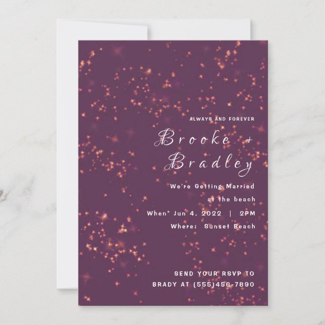 Convite Casamento Brilho Roxo Meia-Noite (Frente)
