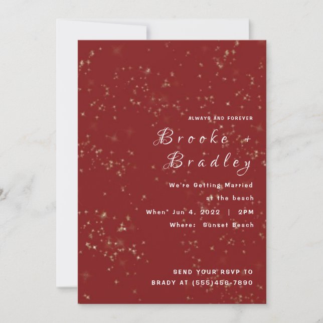 Convite Casamento Brilho Vermelho Faísca (Frente)