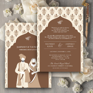 Convite Casamento Brown Cream Punjabi Anand Karaj Sikh