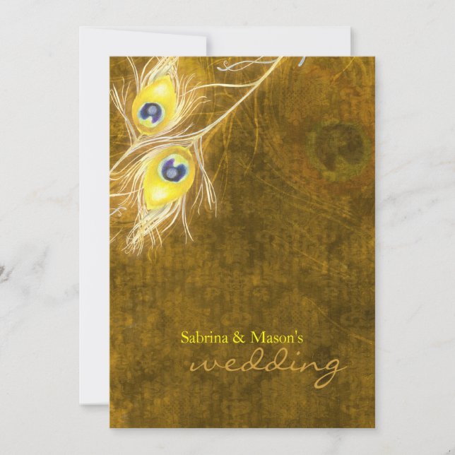 Convite Casamento Brown de Penas Rustic Fall Brown em Pavã (Frente)