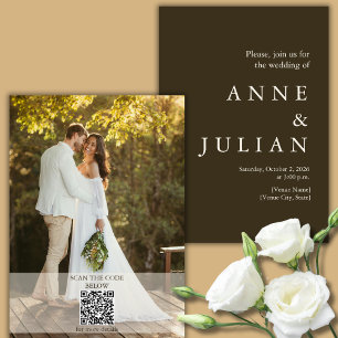 Convite Casamento Brown Escuro com uma foto e um Código QR