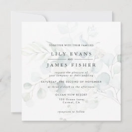 Convite Casamento Buquê Eucalyptus Foliage Verde Azul