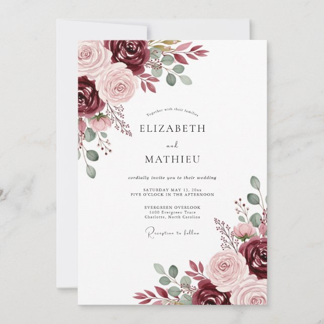 Convite Casamento Burgundy Atemporal Outonal (Frente)