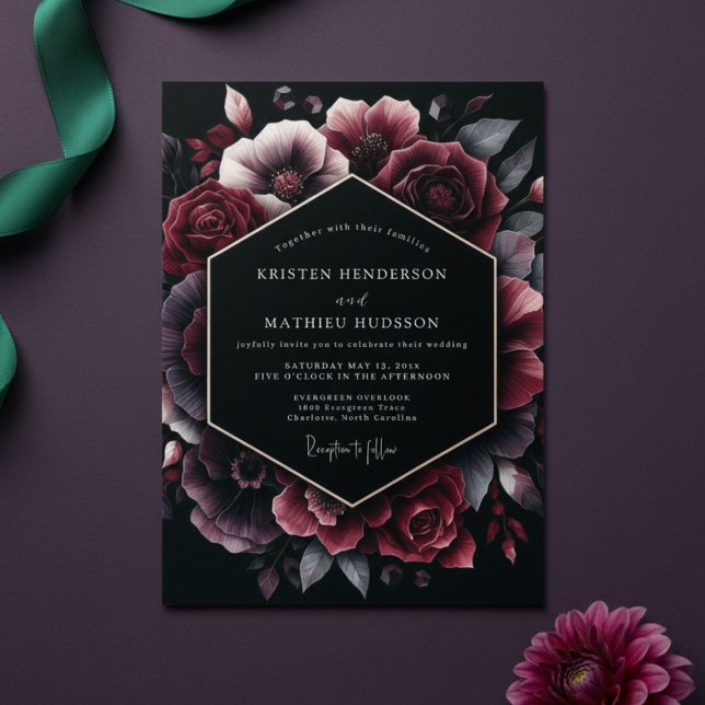 Convite Casamento Burgundy Bloom (Criador carregado)