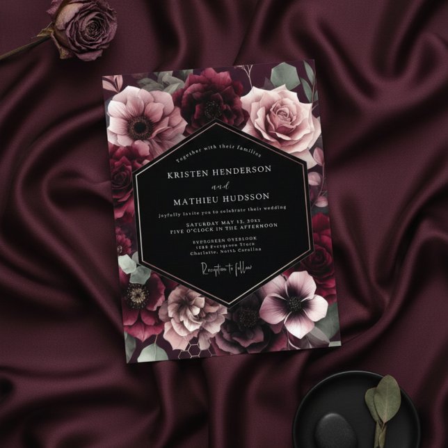 Convite Casamento Burgundy Bloom (Criador carregado)