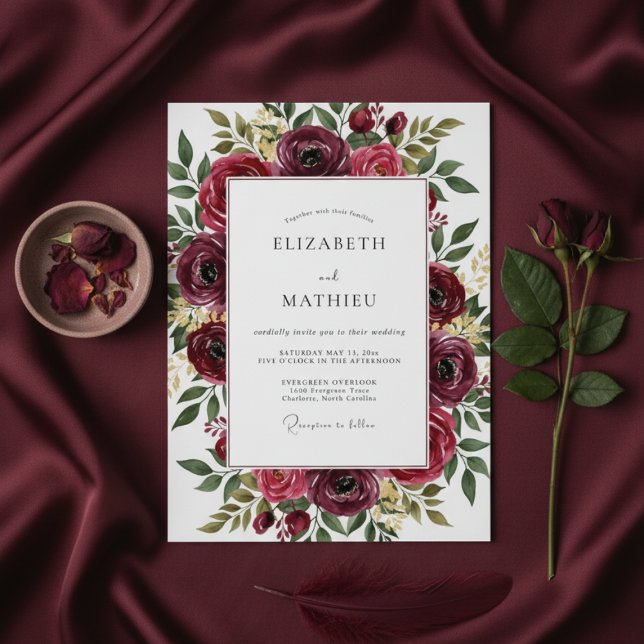 Convite Casamento Burgundy Bloom (Criador carregado)
