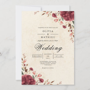 Convite Casamento Burgundy Bloom Arch Romântico