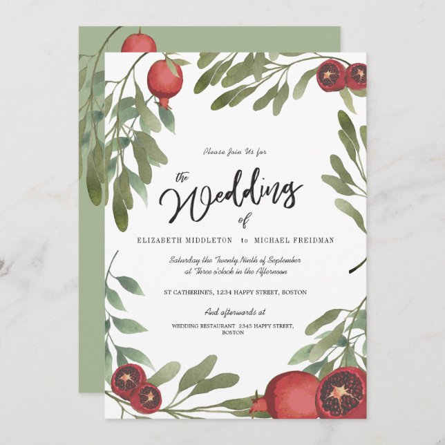 Convite Casamento Burgundy Boho Greenery (Frente/Verso)
