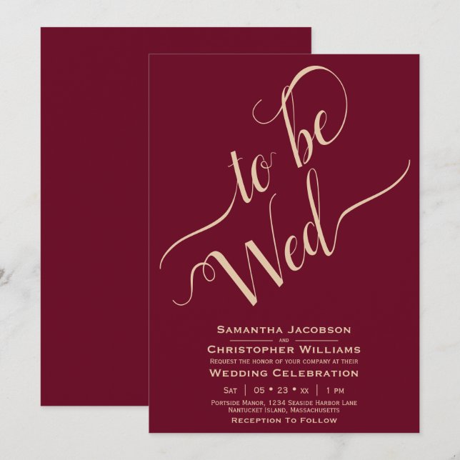 Convite Casamento Burgundy Da Caligrafia Elegante Wed (Frente/Verso)