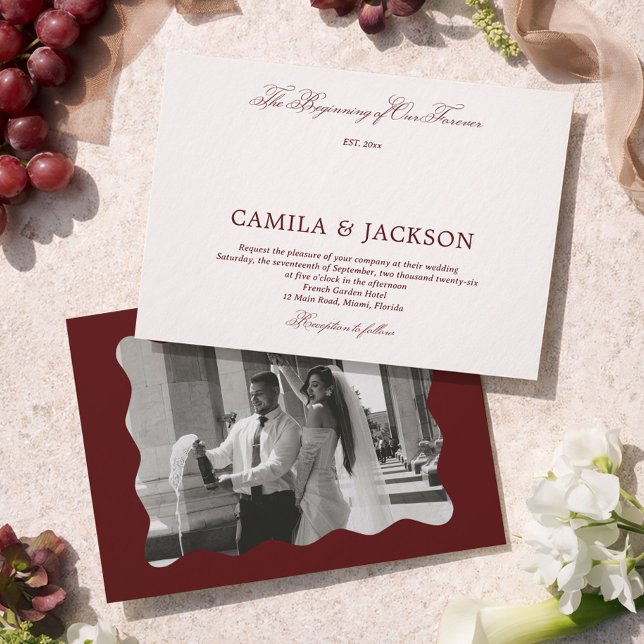 Convite Casamento Burgundy de Antiga Fortuna Vitoriana (Criador carregado)