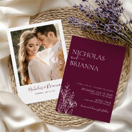 Convite Casamento Burgundy de Luxo Minimalista