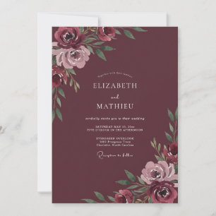 Convite Casamento Burgundy Deep Floral Embrace
