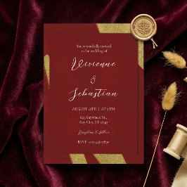 Convite Casamento Burgundy e Dourado com Roteiro de Luxo E