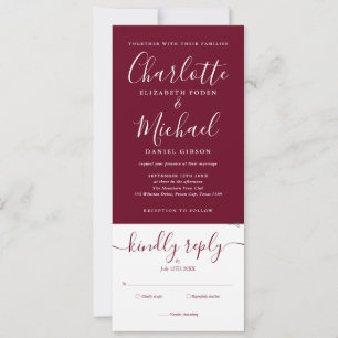 Convite Casamento Burgundy Elegant Script Tudo Em Um