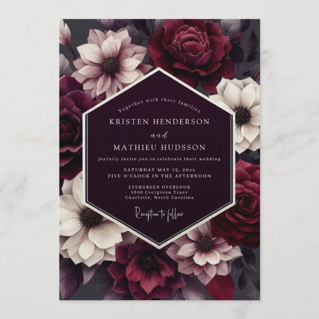 Convite Casamento Burgundy Elegante de Outono (Frente)