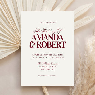 Convite Casamento Burgundy Elegante Moderno de Família Tra