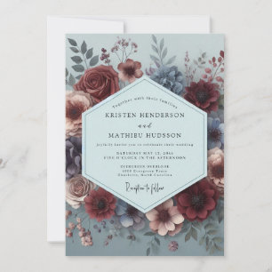 Convite Casamento Burgundy Flora Pintura