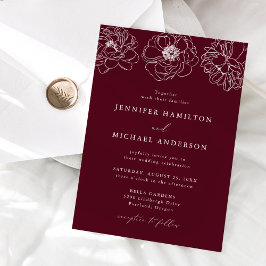Convite Casamento Burgundy Floral Delicado