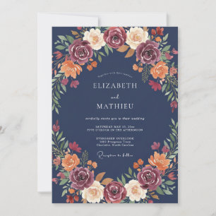Convite Casamento Burgundy Floral Outono Florescer