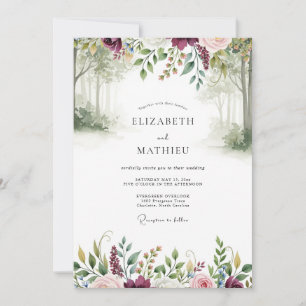Convite Casamento Burgundy Floresta Nebulosa