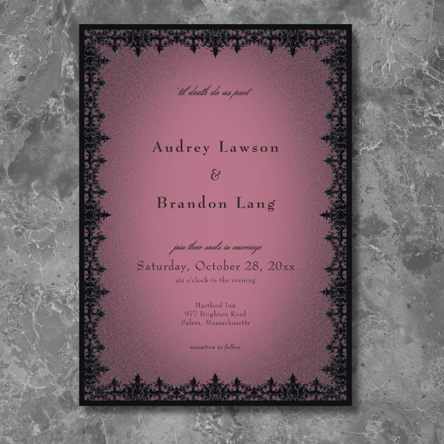 Convite Casamento Burgundy Fronteira de Ferro Gótico Vitor (Victorian Gothic Iron Border Burgundy Wedding Invitation)