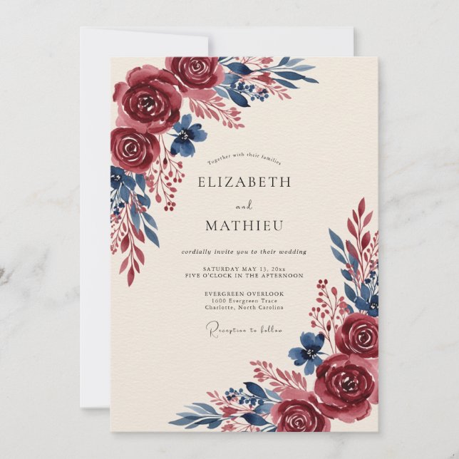Convite Casamento Burgundy Grand Outonal (Frente)