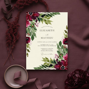 Convite Casamento Burgundy Luxuoso de Outono