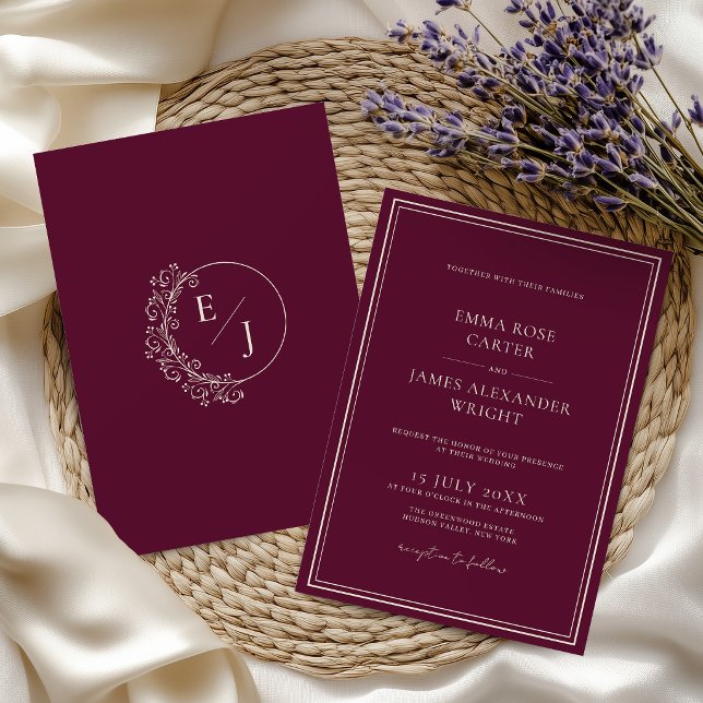 Convite Casamento Burgundy Luxuoso e Clássico (Criador carregado)