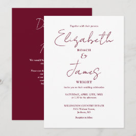 Convite Casamento Burgundy Minimalista Elegante Código QR