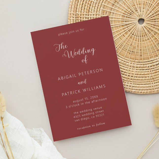 Convite Casamento Burgundy Minimalista Moderna (Criador carregado)