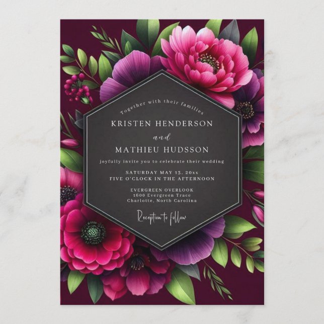 Convite Casamento Burgundy Opulent Bloom (Frente)