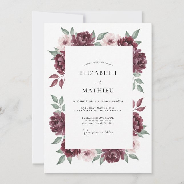 Convite Casamento Burgundy Opulento de Outono (Frente)