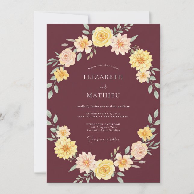 Convite Casamento Burgundy Outono Vibrante (Frente)