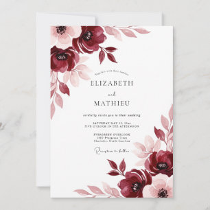 Convite Casamento Burgundy Pastoral Meadow
