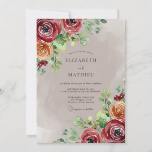 Convite Casamento Burgundy Poético Outonal