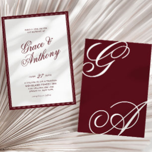 Convite Casamento Burgundy Profundo Monograma Romântico El
