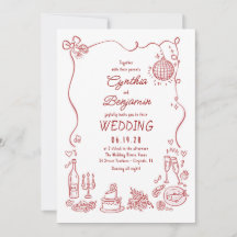 Casamento Burgundy Retro Desenhado à Mão Caprichos