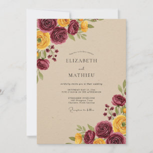 Convite Casamento Burgundy Rico Outonal